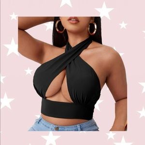 Plus Cross Neck Halter Top